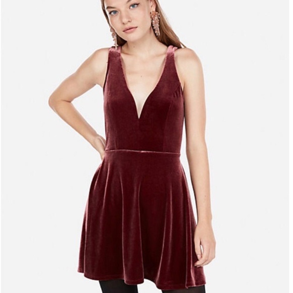 EXPRESS Burgundy velvet mini dress